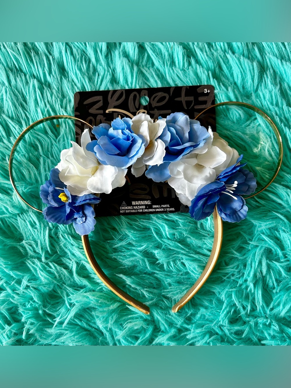 Disney Floral Mickey Mouse Ears
Headband Blue White Gold
Flower Accents Minnie